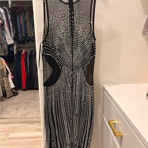 Chic Black and Silver Backless Dress